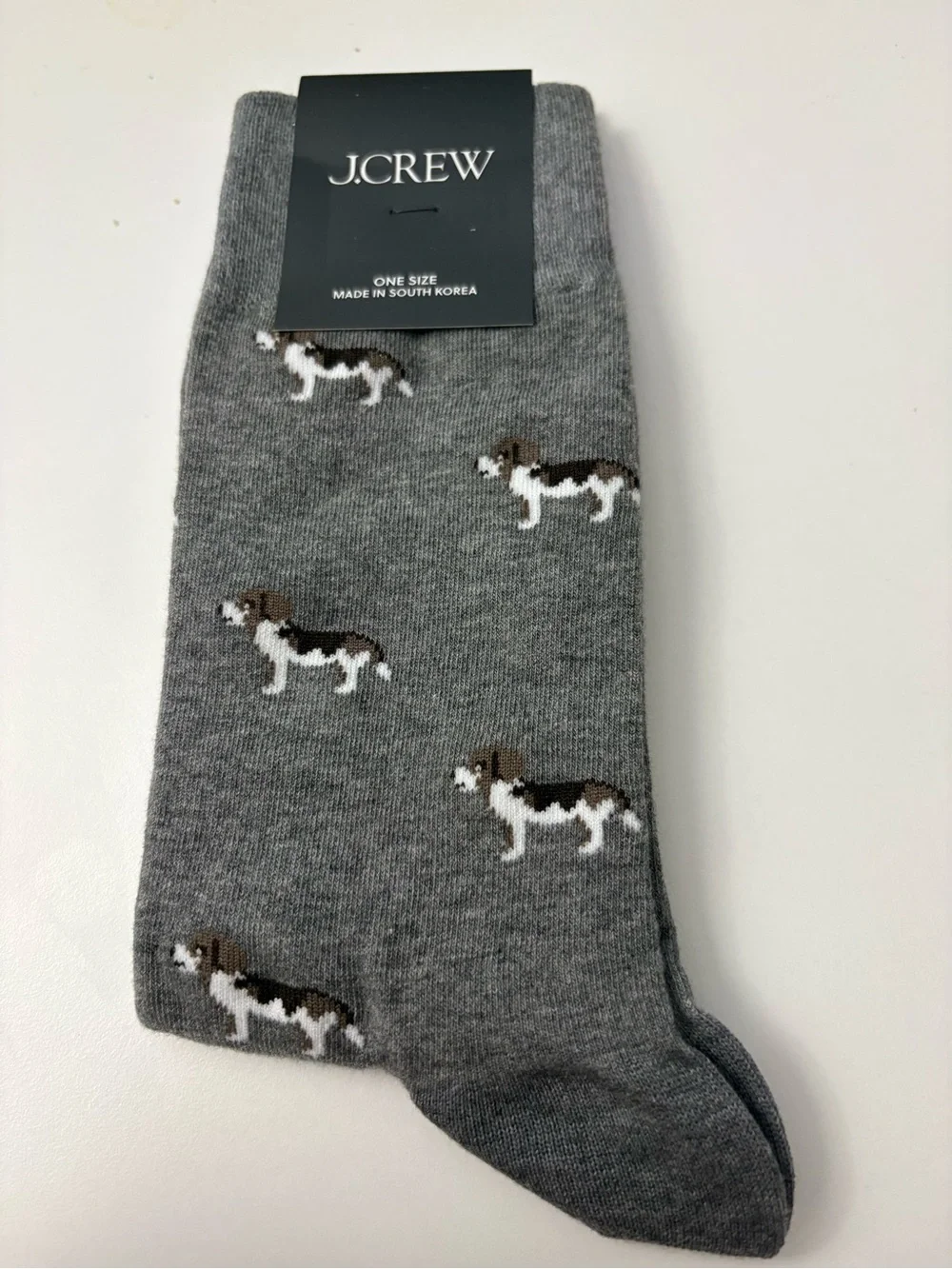 J. Crew Gray Crew Socks with Dog Accent